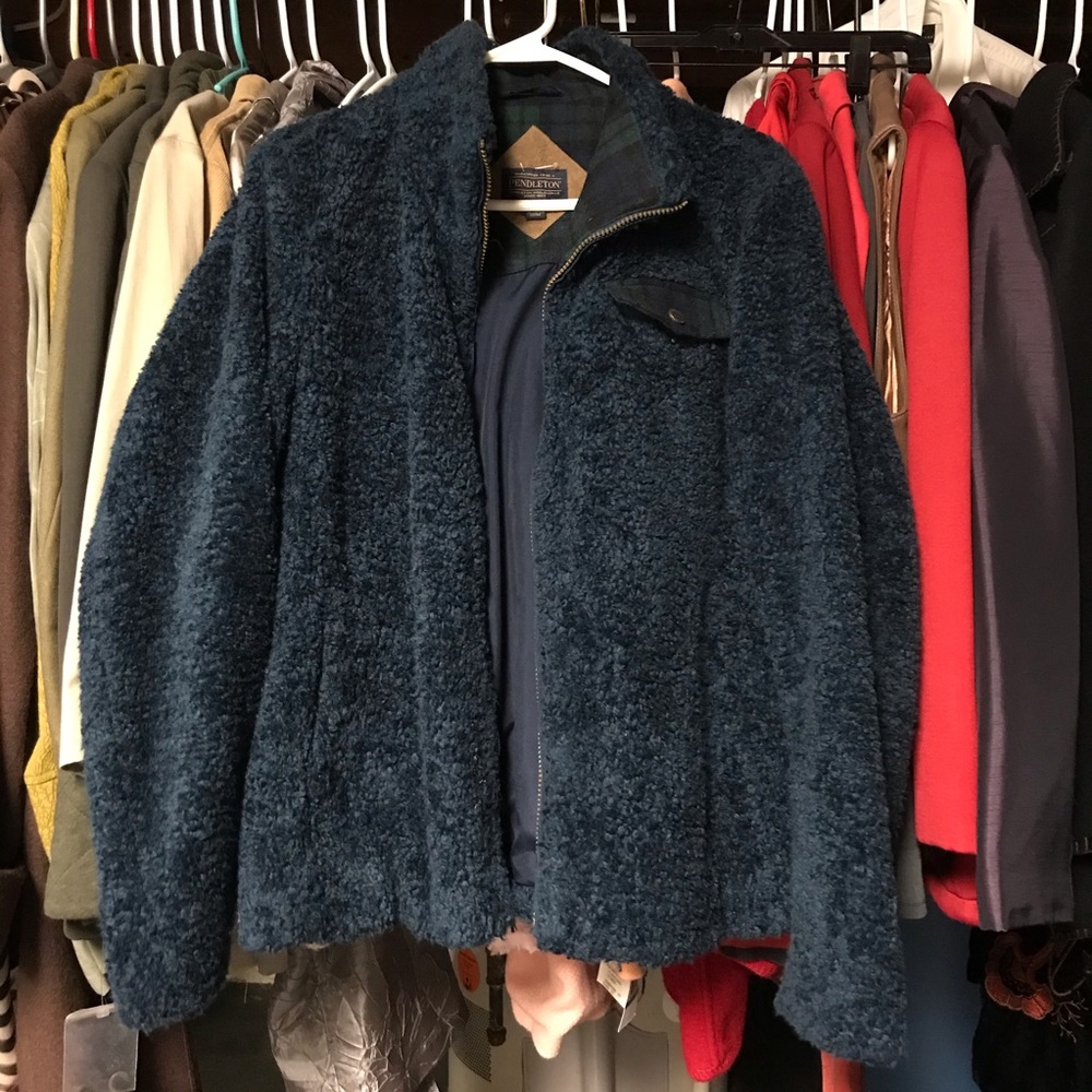 Pendleton -Teddy Style -Teal Blue Zip Jacket -Sid… - image 1